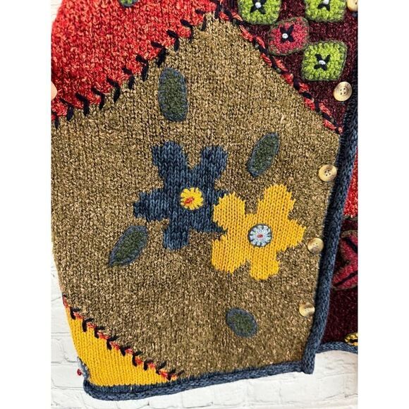 SUSAN BRISTOL multicolor patchwork embroidered knit cardigan sweater L NWT - Picture 3 of 11